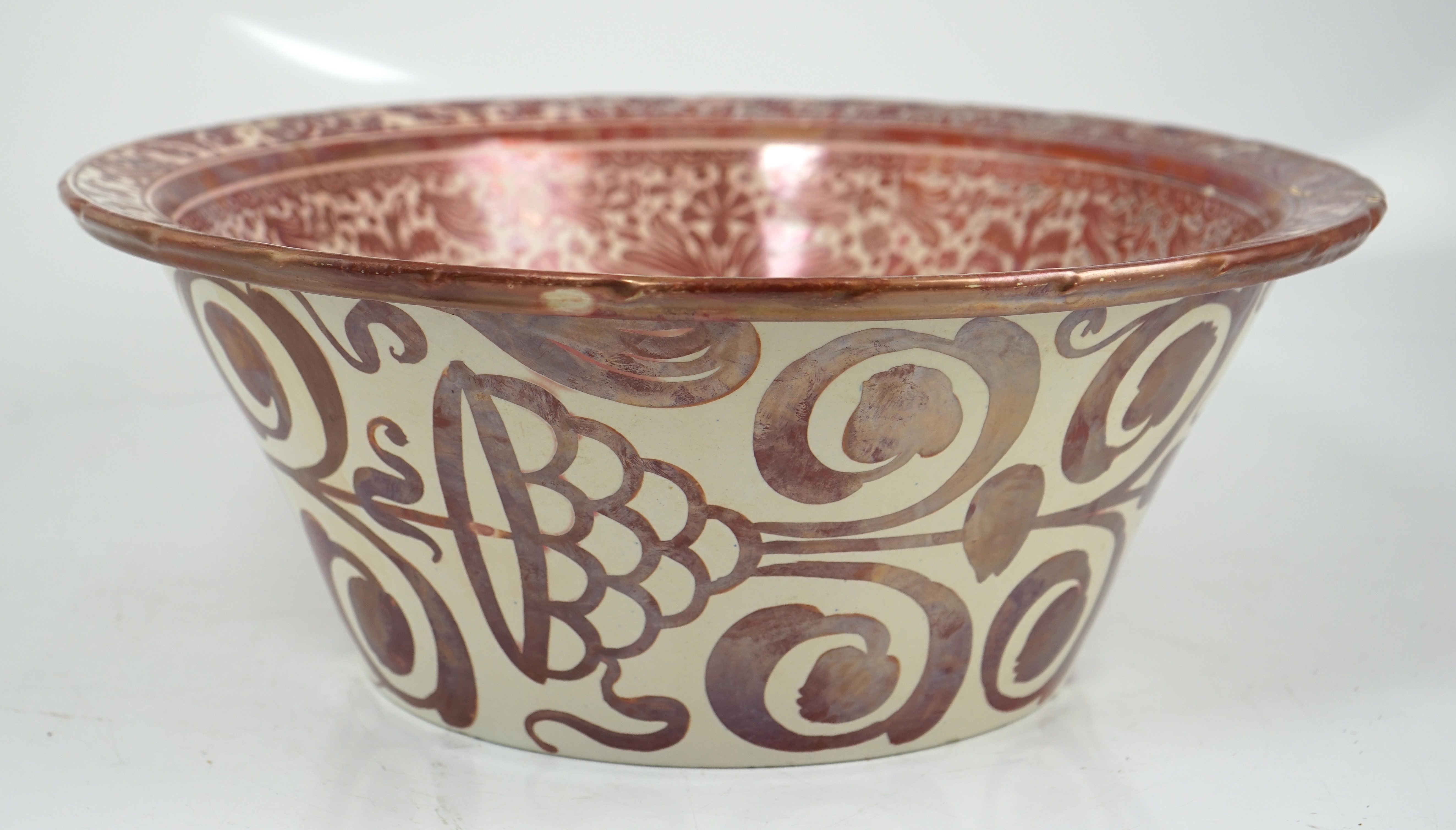 Ulisse Cantagalli, a large Hispano-Moresque style ruby-copper lustre basin, c.1900